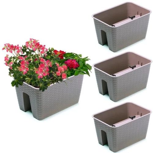 3x Potting Box 27.2 Cm X 39.6 Cm Rotin Mokka 13 L Balustrade Garde-Corps
