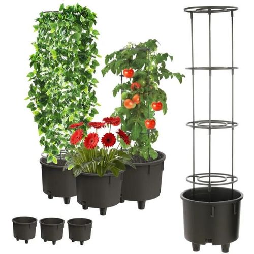 3x Insert De Pot Insert Support De Fleurs Ø38,5cm Avec Cadre Amovible Pour Plantes Grimpantes Modulaire Pour Tomates Jardin Balcon