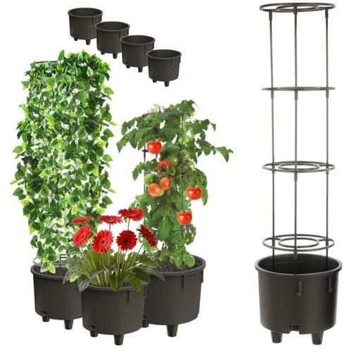 4x Insert De Pot Insert Support De Fleurs Ø38,5cm Avec Cadre Amovible Pour Plantes Grimpantes Modulaire Pour Tomates Jardin Balcon