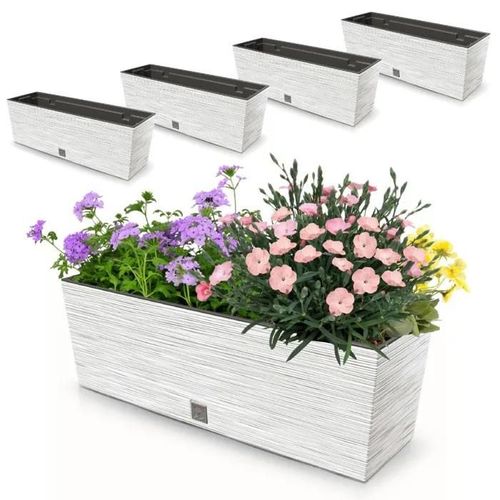 4x Pot De Fleurs 18l Balcon 58x19.5 Cm Blanc + Insert 12l Capacitif