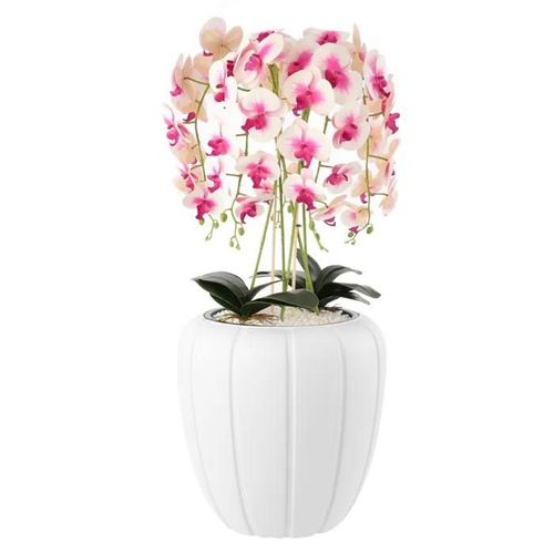 Orchidée artificielle crème et rose en pot bouquet de fleurs H 90 cm pot blanc