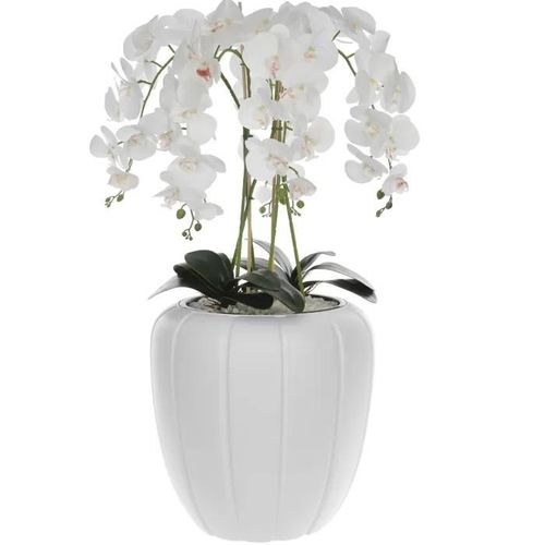 Orchidée artificielle blanche en pot bouquet de fleurs H 90 cm pot blanc