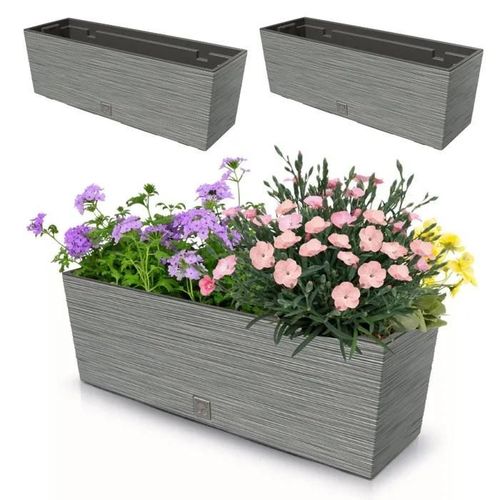 2x 18l Balcon Pot 58x19.5 Cm Gris + 12l Insert Capacitif