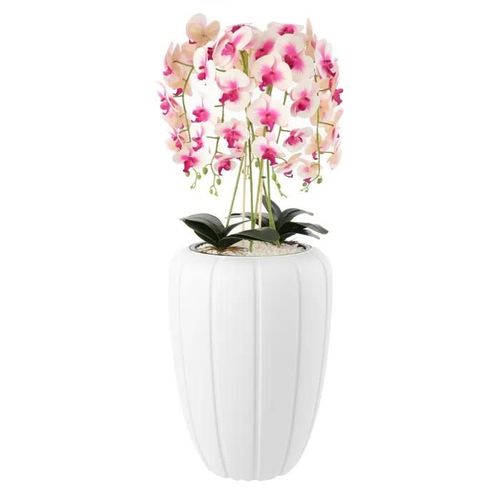 Orchidée artificielle crème et rose en pot bouquet de fleurs H 112 cm pot blanc