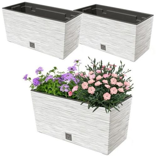 2x 12l Balcon Pot 39.5x19.5 Cm Blanc + 8l Insert Capacitif
