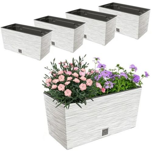 4x 12l Pot De Fleurs 39.5x19.5 Cm Blanc + Grand Insert 8l