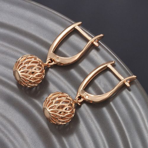 Boucles D'oreilles Boule Ronde En Dentelle Évidée Plaqué Or Rose 14k Pour Femme