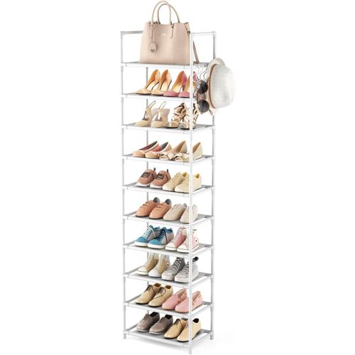 Kgabery-Étagère À Chaussures À 10 Niveaux,Meuble Chaussure Entree Pour 20 À 25 Paires De Chaussures,Haute Et Ouverte,Range-Chaussure Étroit,Pour Couloir,Salon,Chambre À Coucher,Blanc