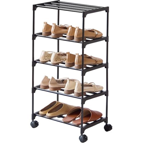 Kgabery-Étagère À Chaussures Étroite À 5 Niveaux Et Roulettes,Amovible,En Métal,Peu Encombrante,Revêtement Anti-Rouille Pour Entrée,Cuisine,Salon Et Bureau