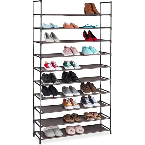 KGABERY-Étagère À Chaussures,Emboîtement,Tissu,10 Niveaux,50 Paires,176,5 X99X29,5 Cm,Marron