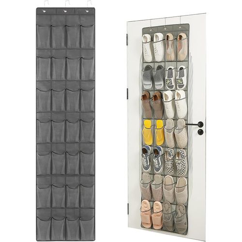 Kgabery-Rangement De Porte Pour Chaussures Avec 28 Grandes Poches En Filet Et 3 Crochets Métalliques,Un Porte-Chaussures Suspendu Pour Ranger Chaussures,Jouets Et Chaussettes De Couleur Gris