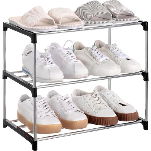 Kgabery-Étagère À Chaussures 3 Niveaux,Empilable Meuble Chaussure En Métal,Rangement Ajustable Pour Chaussures,Pour Entrée,Placard,Assemblage Facile,Gain De Place