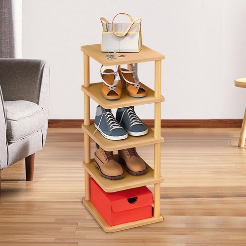 Kgabery-Étagère À Chaussures Étagère À Chaussuresà À 5 Niveaux Étagère À Chaussures En Bois Organisateur De Porte-Chaussures Peu Encombrant Pour Salon,Couloir,Salle De Bain (Brun)