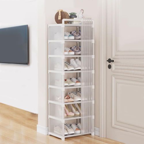 Kgabery-Étagère À Chaussures 8 Niveaux Rangement Chaussure Vertical En Acier 8 Niveaux Meuble À Chaussure Porte-Chaussures Haut,42x30x124 Cm,Sans Outil Pour Salon Entrée Couloir Penderie(Blanc)