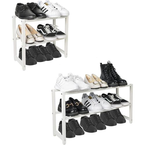 Kgabery-Meuble De Rangement Chaussure Extensible À 2 Niveaux En Métal Réglable,100% Acier Inoxydable Etagere Chaussure,Robuste Pour Placard,Couloir,Chambre À Coucher,Blanc,70x20x37 Cm