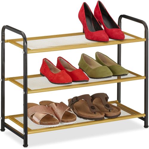Kgabery-Étagère À Chaussures,Compacte,Pour 6 Paires,3 Niveaux,Acier,Hxlxp : 48x60x25 Cm,Noir Et Doré