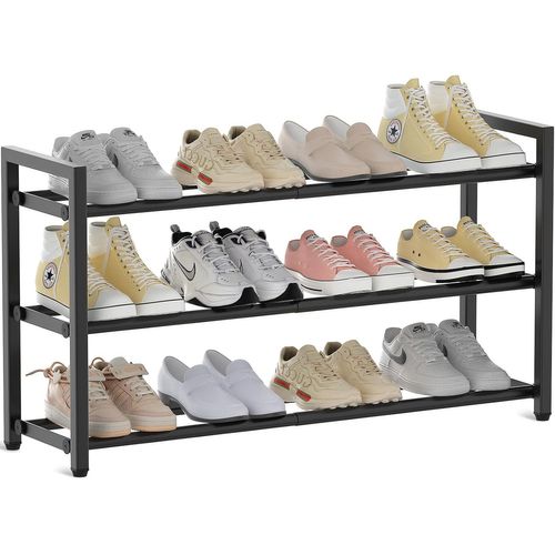 Kgabery-Étagère À Chaussures À Trois Niveaux,Armoire À Chaussures Réglable,Adaptée Aux Entrées,Armoires,Facile À Assembler,Noir-Deux Niveaux