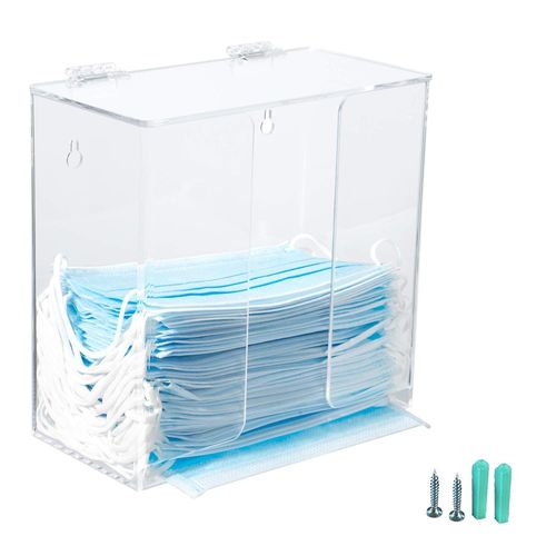 Kgabery-Distributeur De Masque En Acrylique Avec Couvercle,Support De Rangement Pour Masques,Gants,Serviettes,Filet À Cheveux,Couvre-Chaussures,Transparent