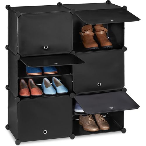 Kgabery-Étagère À Chaussures,Système D¿Emboîtement,12 Compartiments,6 Portes,Hlp 95x85x31,5 Cm,Noire