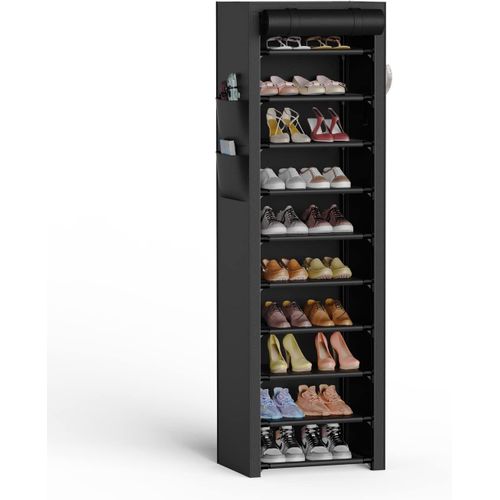 Kgabery-Étagère À Chaussures 11 Niveaux,Meuble Chaussure En Tissu Avec Couverture,Rangement Chaussures Gain De Place Pour 20-22 Paires,Armoire Chaussures Haut Pour Entrée,Chambre,Noir