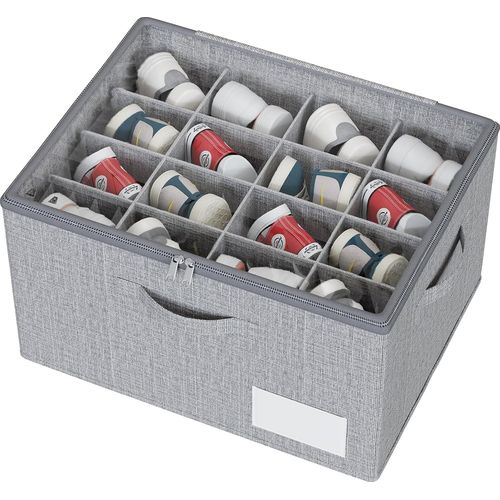 Kgabery-Organisateur Chaussures,Convient À 16 Paires,Grande Boite Rangement Chaussures Placard,Avec Séparateurs Réglables,Support Inférieur Et Poignées Renforcées-Gris
