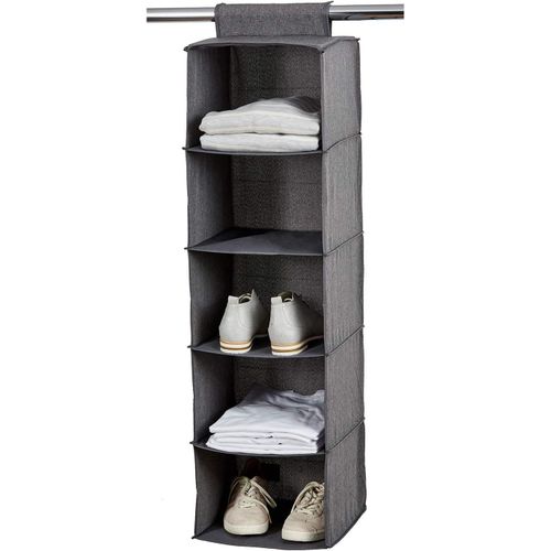 KGABERY-Love It Store It-Premium-Étagère Suspendue En Lin Pliable,5 Compartiments Avec Renforcement Bois,Organisateur Armoire,Gris Chiné,30X30X100 Cm