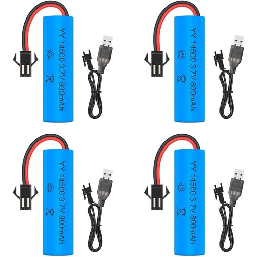 KGABERY-Batterie 14500 Rechargeables,4 Pièces 3.7V 800Mah Rechargeable Avec 4 Chargeurs Usb Sm-2P Plug,Pile 3.7V Rechargeable Für Rc Fahrzeuge,Boote,Panzer,Autos,Schiffe,Roboter