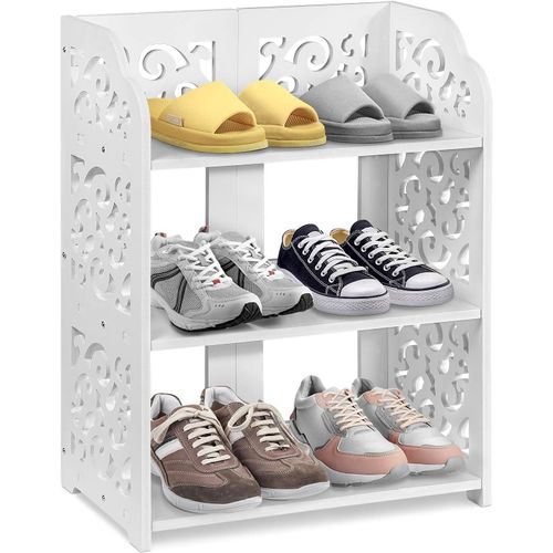 Kgabery-Armoire À Chaussures À 3 Couches,Armoire De Rangement À Chaussures Sculptée Domestique,Etagères Empilables Blanches,Utilisées Pour L'entrée Du Salon,Couloir,40 × 23 × 51 Cm