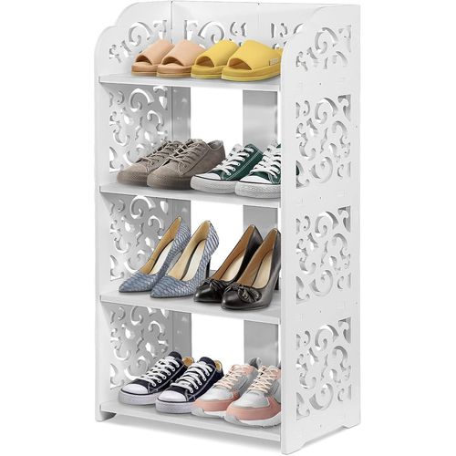 Kgabery-Étagère À Chaussures À 4 Niveaux En Composite Bois-Plastique Meuble De Rangement Pour Chaussures Blanc Ajouré Organiseur À Chaussures Pour Salon,Salle De Bain,Chambre,40x23x71cm