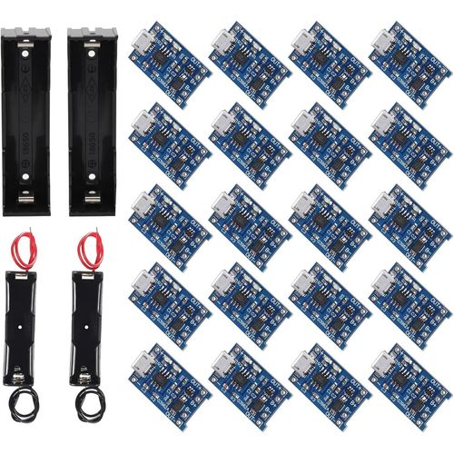 KGABERY-20Pièces Interface D'Entrée Usb 5V 1A Micro 18650 Module De Chargeur De Batterie Au Lithium Carte De Charge Avec Double Fonction De Protection+4 Pièces 3.7V 18650 Support De Batterie Boîtier