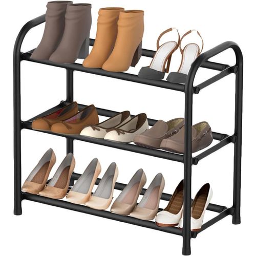 Kgabery-Étagère À Chaussures Extensible,Réglable Jusqu'à 82,77 Cm,Étagère À Chaussures En Métal Noir,Étagère À Chaussures À 3 Niveaux,Organiseur Pour Petit Espace,Placard,Entrée,Étagère À