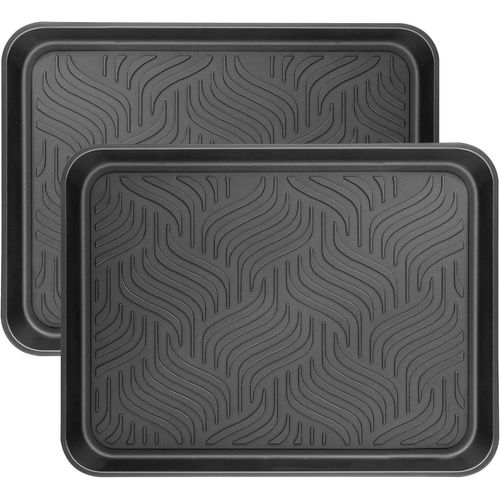 Kgabery-Lot De 2 Bacs D'égouttement À Chaussures-43x33x3 Cm-Grands Étagères À Chaussures-En Plastique Avec Bord Surélevé-Pour L'intérieur Et L'extérieur-Noir