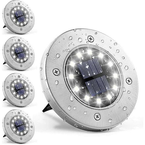 Lot De 4 Lampes Solaires D'extérieur 12 Led, Blanches, Étanches, En Acier Inoxydable, Pour Jardin, Terrasse, Pelouse, Cour Et Allée