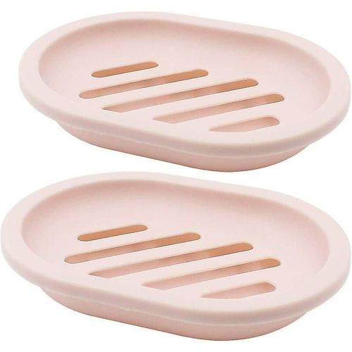 Lot de 2 porte-savons avec égouttoir, porte-savon, économiseur de savon, nettoyage facile, séchage, arrête la mousse de savon, rose