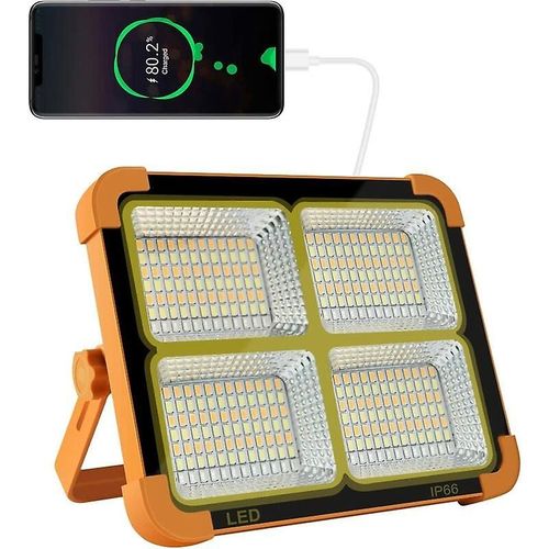 Projecteur Led Rechargeable, Lampe De Travail Portable Avec Panneau Solaire, Lampe Rechargeable Usb 12 000 Mah, Pour Camping, Chantier, Garage, Travail