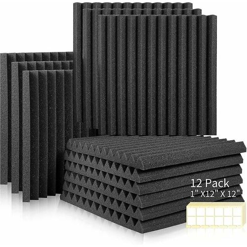 Lot de 12 panneaux acoustiques en mousse antibruit, ignifuges et auto-adhésifs, pour podcasts, studios d'enregistrement, bureaux, double
