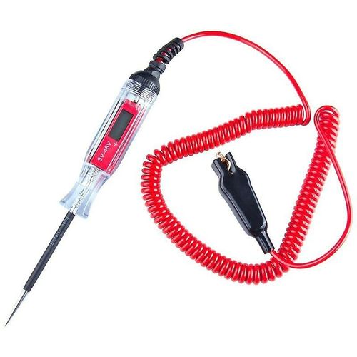 Testeur De Circuit Électrique Numérique À Led Avec Fil À Ressort De 130 Pouces, 3-48 V, Testeur Basse Tension Pour Voiture Et Camion, Lampe De Test Pour Voiture, Sonde En Acier Inoxydable, Rouge.