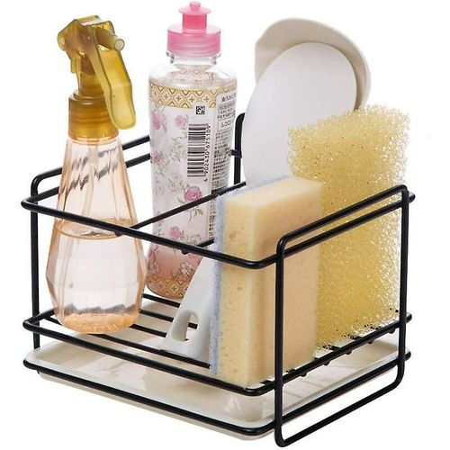 Éponges Orte Rangement pour évier de cuisine Porte-éponge en fer Panier Porte-ustensiles Chiffon de nettoyage et brosses Porte-savon à vaisselle Porte-savon (Noir)