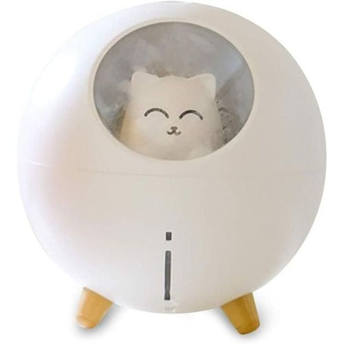 Humidificateur d'air 220 ml pour la maison, brume fraîche avec lumière 7 couleurs, arrêt automatique, vaporisateur pour le bureau (chat blanc)