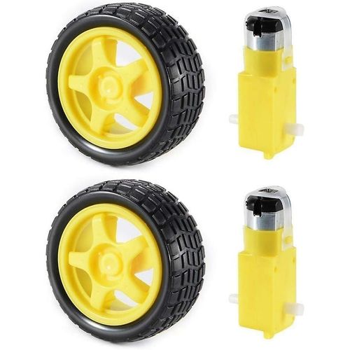 Lot de 2 moteurs à engrenages CC et roue pneumatique pour projets de robots intelligents Arduino CC 3 V-6 V (jaune)
