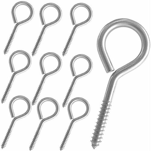 Lot de 10 vis à ?il, crochets à ?il en acier inoxydable, vis à ?il robustes, vis à ?il autotaraudeuses pour intérieur et extérieur, 2,6 pouces.
