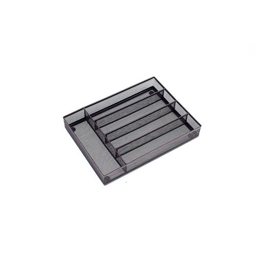 Range-couverts, organiseur de couverts, 5 compartiments, tiroir à ustensiles de cuisine, bureau, tiroir à couverts en maille d'acier, antirouille, noir
