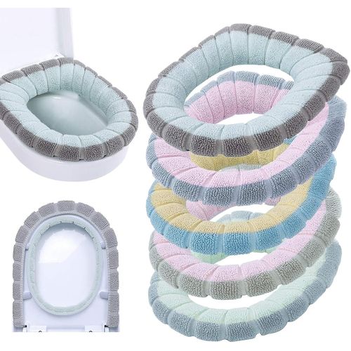 Lot de 5 housses de siège de toilette douces et épaisses, en fibres extensibles, faciles à installer, confortables et lavables