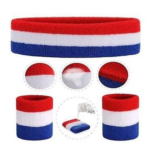 Ensemble De Bandeaux Anti-Transpiration, Comprenant Un Bandeau De Sport Et Des Bandeaux Anti-Transpiration Pour Poignets, Bandeau Anti-Transpiration Rayé Pour Hommes Sportifs (3 Pièces, Bleu Rouge)