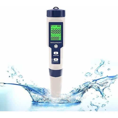 Testeur de pH électronique 5 en 1, thermomètre de poche, qualité de l'eau, pH, EC, sel, TDS, pour la maison, la piscine et l'aquarium