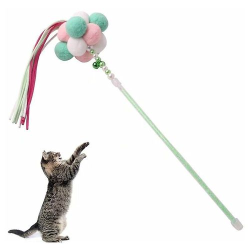 Jouet Pour Animal De Compagnie, Bâton Pour Chat, Conte De Fées, Amusant, Avec Pompon, Cloche, Plume, Grand Bâton Pour Chat (Rose, Vert Clair)