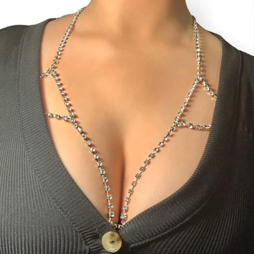 Chaîne De Corps En Strass, Chaîne De Soutien-Gorge En Cristal Argenté, Bijoux De Corps Sexy Pour Bikini, Accessoires Pour Femmes