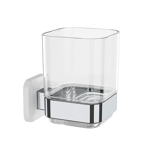 Porte-brosse à dents mural blanc + chrome 10 x 10 x 7,5 cm