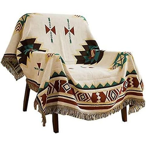 Couverture Navajo Bohème Tribal Motif Géométrique Tapis Avec Pompons Convient Pour Canapé/Lit/Extérieur (Taille : 130x160cm / 51.1x62.9in)