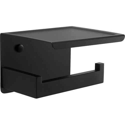 Porte-rouleau de papier toilette autocollant noir avec étagère, support mural pour salle de bain